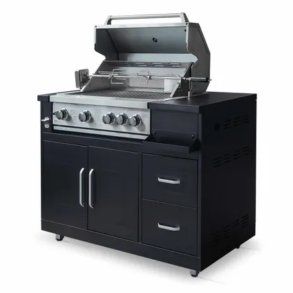 Meuble barbecue gaz 4 brûleurs et rôtissoire Oviala Memphis Noir